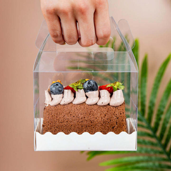 SHIOK 10pcs S M L Portable PET Transparent Cake Box With White Tray For