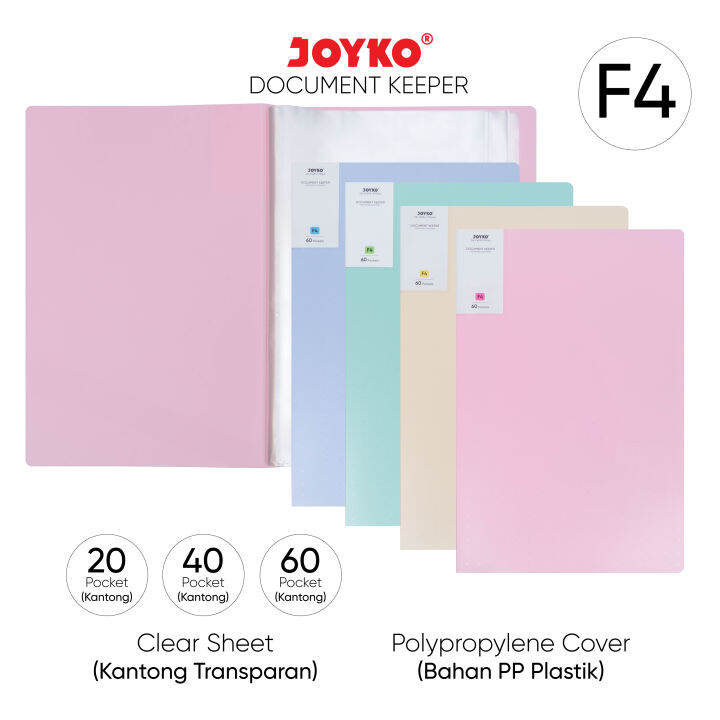 Document Keeper Clear Holder Map File Dokumen Folder Joyko F4 Pastel