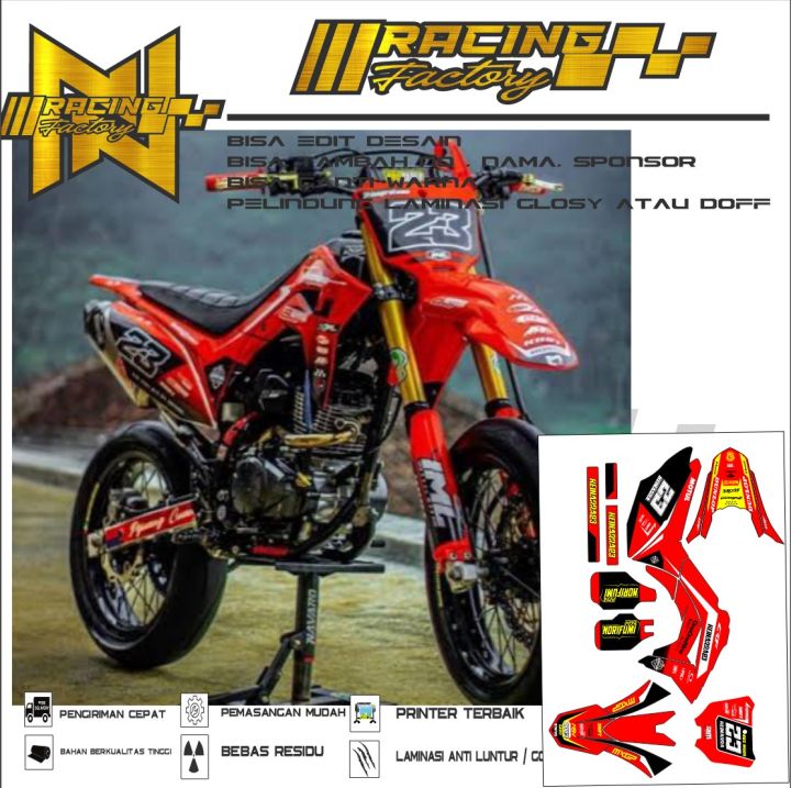 Decal Crf Merah Metalik Glossy Dan Doff Bisa Custom Nomor Nama Logo Dll