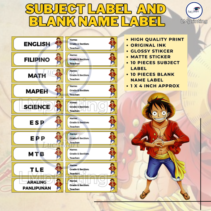 LUCSMART Fast Shipping ONEPIECE LUFFY THEMED STICKER LABEL AND NAME