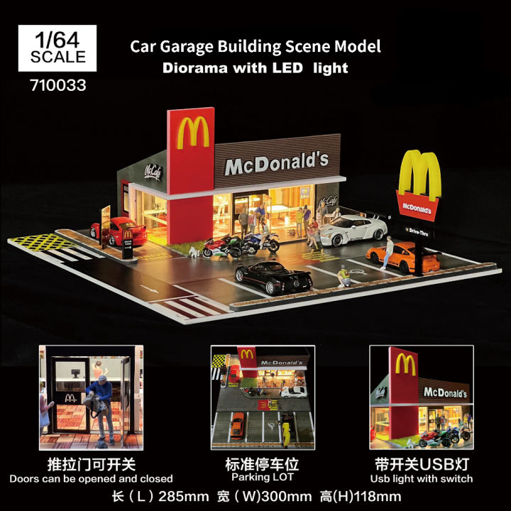 1 64 Scale Diorama Car Garage Model LED Lighting Car Parking Lot Model