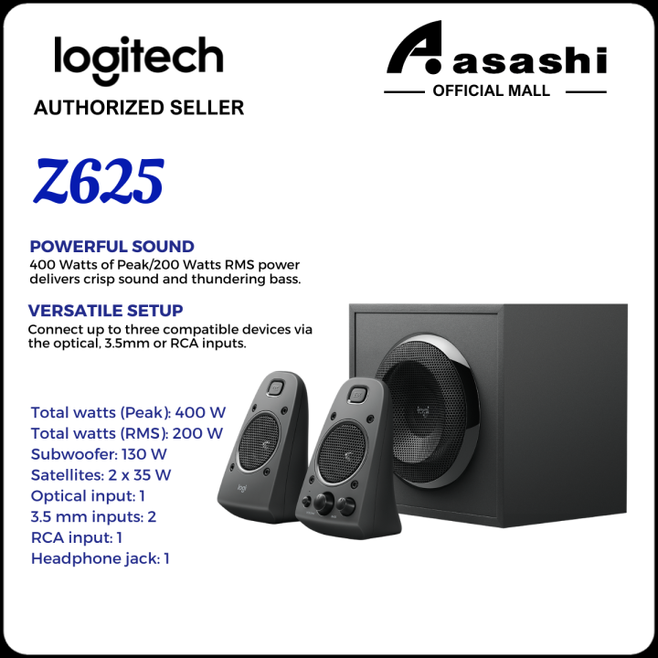 LOGITECH Z625 SPEAKER POWERFUL THX SOUND AUDIO With Subwoofer And