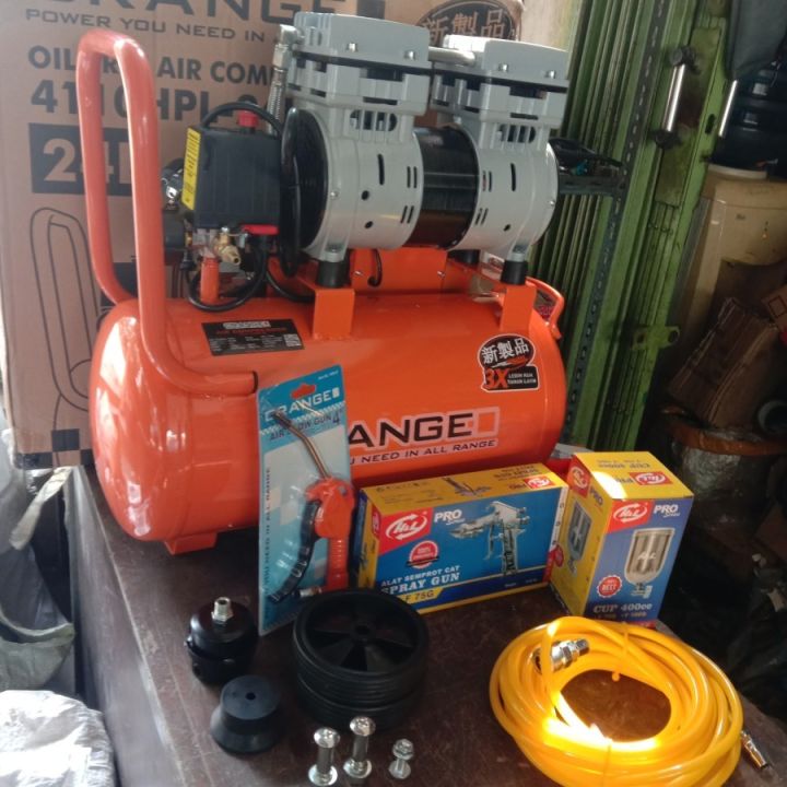 PAKET HEMAT NGE CAT KOMPRESOR ANGIN OILLESS ORANGE 1HP 24 LITER