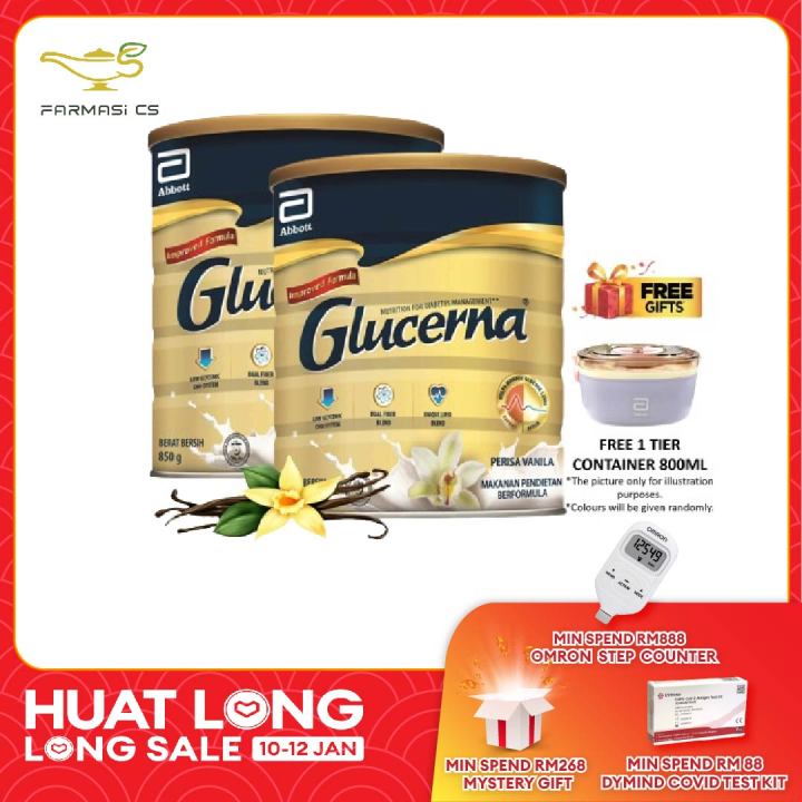 PROMO Abbott Glucerna Vanilla Flavour 850g X 2 Tins FREE Container EXP