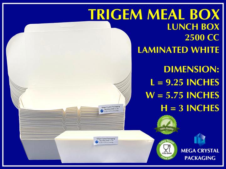 Trigem Meal Box 2500cc Laminated White Brown Silver 25 Pcs Per