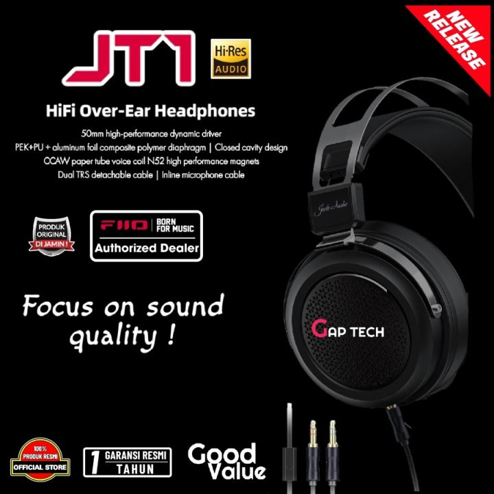 Fiio JT1 JT 1 Hi Fi 50mm Diaphragms Over Ear Headphones With Mic