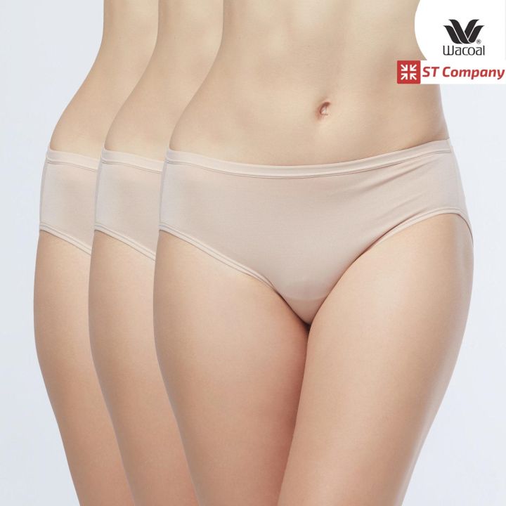 กางเกงใน Wacoal Panty ทรง Bikini ขอบเรยบ สเบจ beige 3 ตว กางเกงใน