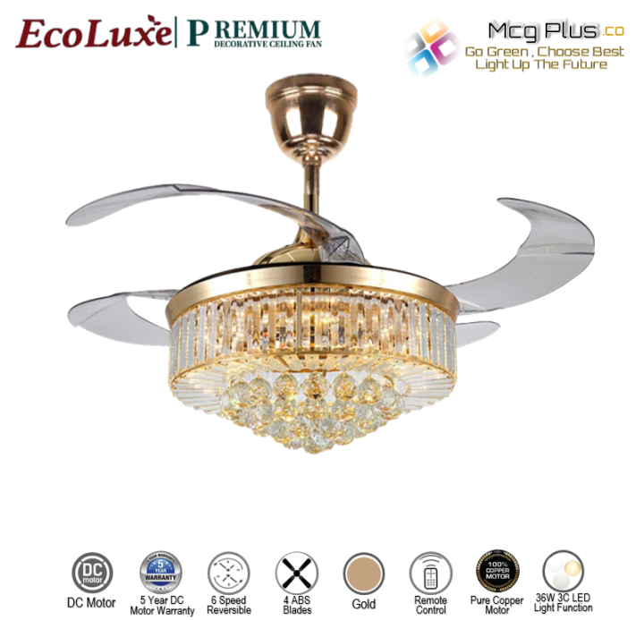 ECOLUXE Premium Decorative Invisible Crystal Ceiling Fan ECO 428 42 DC