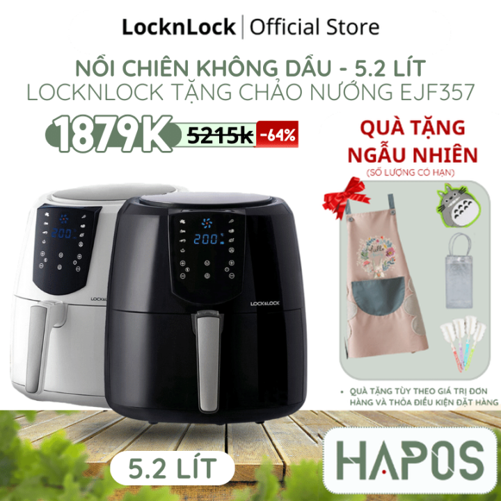 Nồi chiên không dầu LocknLock điện tử EJF357 5 2 Lít 1800W tặng kèm