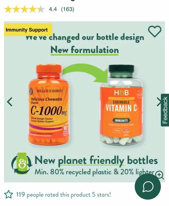 New Packaging British Holland Barrett VC Vitamin C Chewable Tablets 120