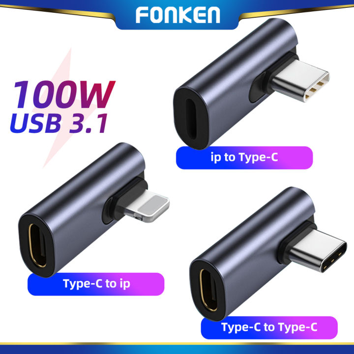 FONKEN Elbow 8 Pin To USB Type C Charging Data Cable Adapter Converter