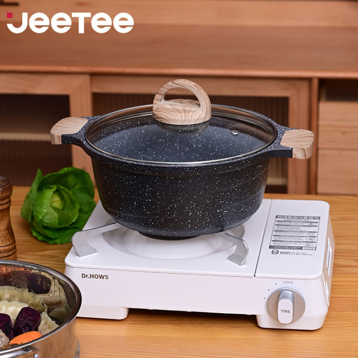 JEETEE Marble Stone Non Stick Casserole Pot With Cover Induction