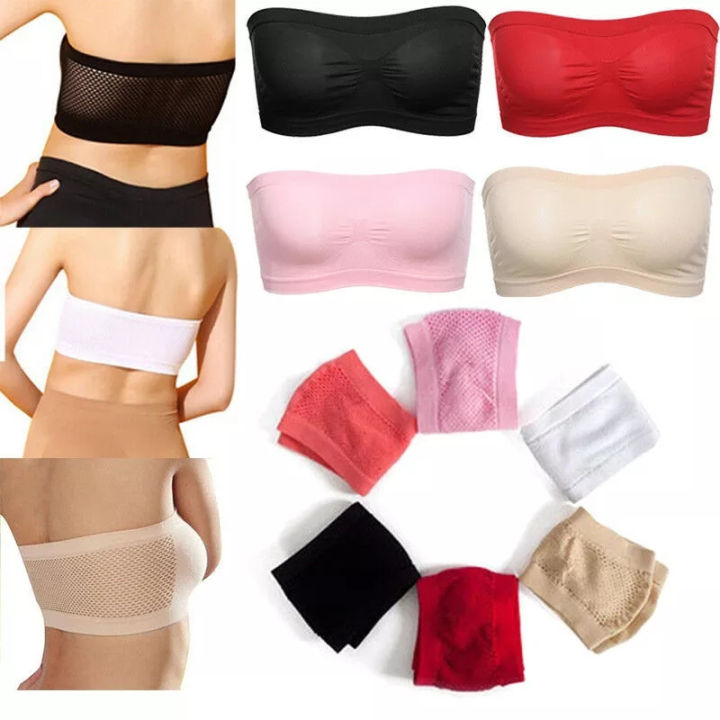 Women Lady Strapless Breathable Crop Bra Mesh Tube Bra Bandeau