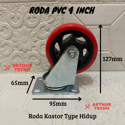 Roda PVC 4 Inch Mati Hidup Rem Roda Kastor Troli Wheel Gerobak