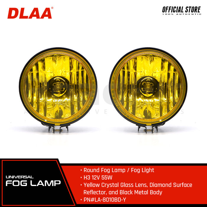 DLAA Genuine Round Fog Lamp Fog Light H3 12V 55W With Yellow Crystal