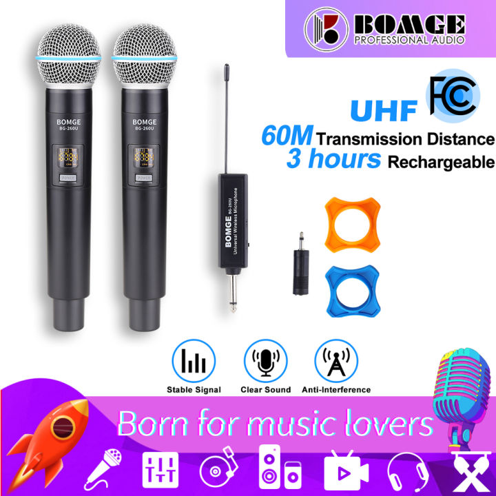 Bomge Uhf Dual Cordless Wireless Microphone System Adjustable