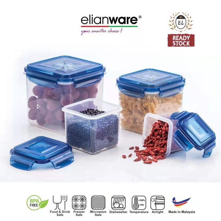 Elianware Ezy Lock Square Plastic Food Containerready Stock