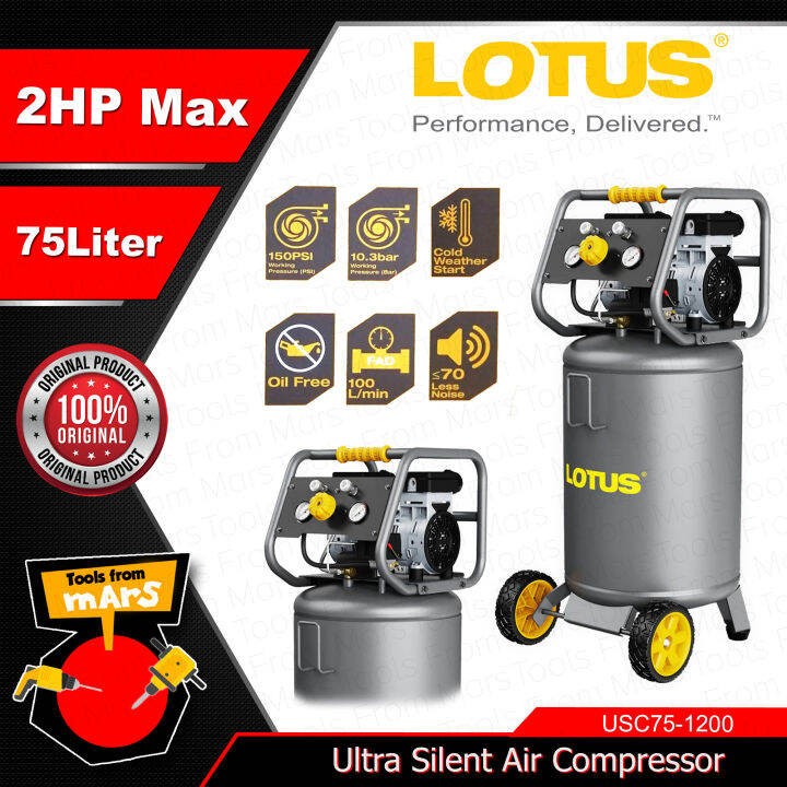 Lotus 2HP 75L 1300W Ultra Silent Air Compressor Induction Motor Oil