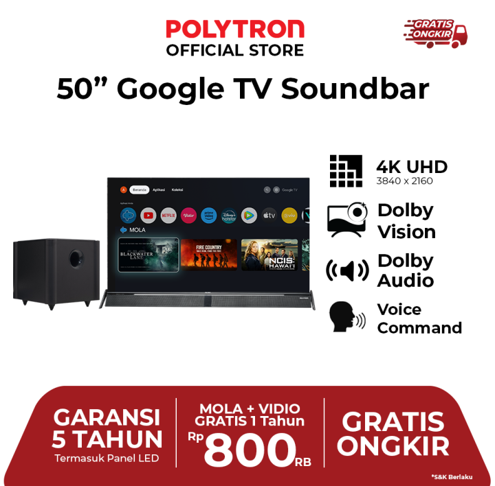 Polytron K Uhd Smart Cinemax Soundbar Google Tv Inch Pld Bug