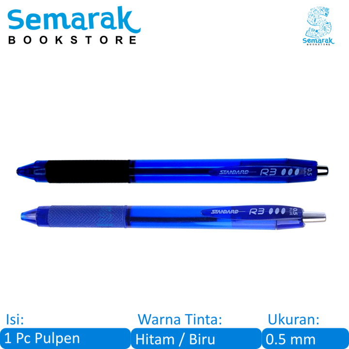 Standard R3 Retractable Ballpoint Oil Gel Alfatip 0 5 Hitam Biru