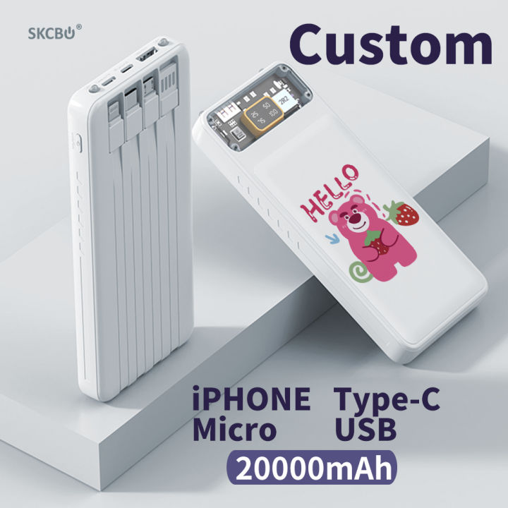 SKCBO Powerbank LED Kustom Power Bank Custom 20000mah Built In Cable