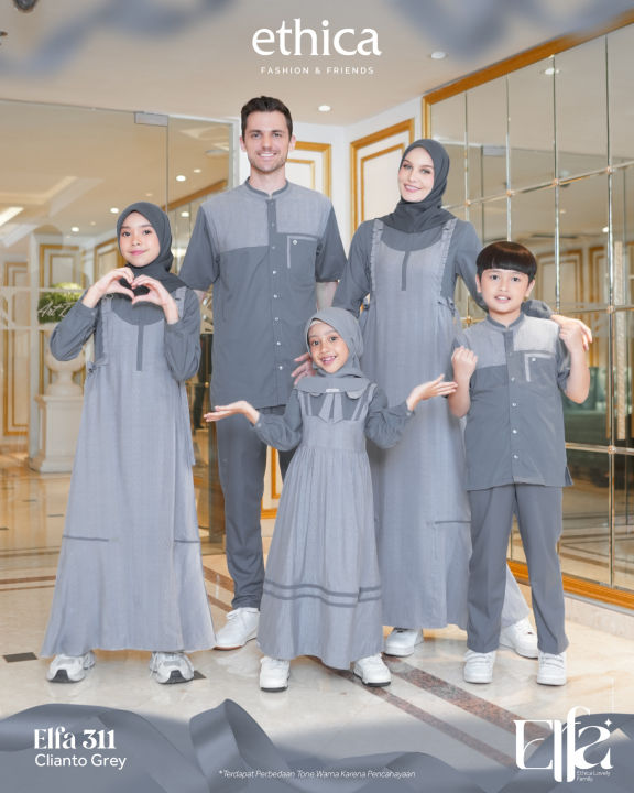 Cod Baru Gamis Sarimbit Ethica Elfa Clianto Grey Terbaru