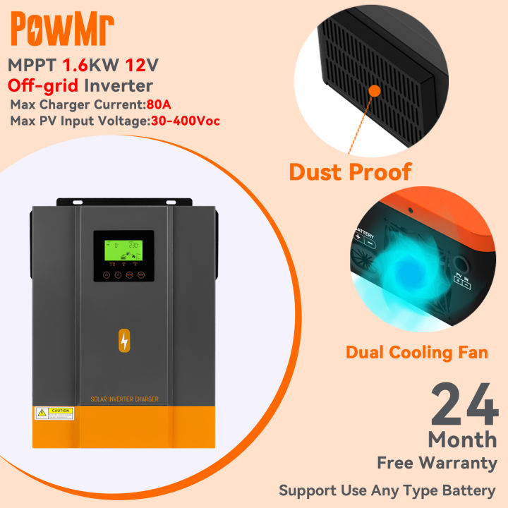 PowMr 1 6KW Hybrid Solar Inverter 230Vac PV Start Voltage 30Voc Built