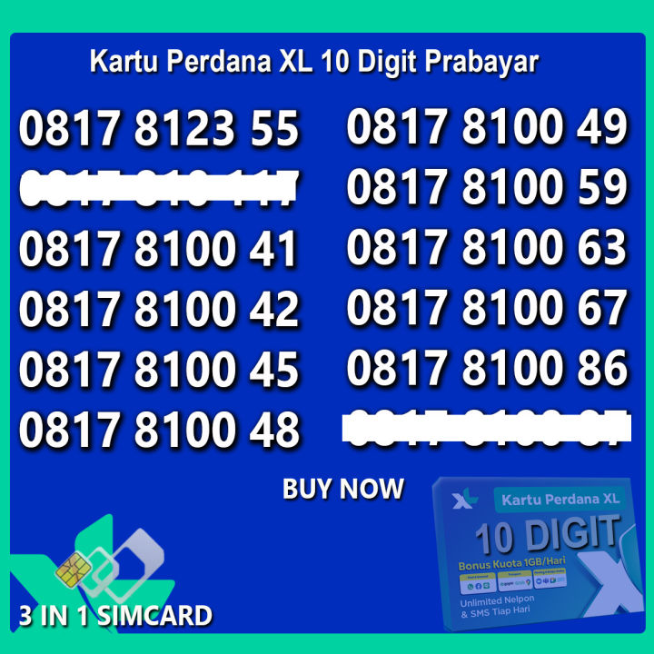 Kartu Perdana XL Nomor Cantik 10 Digit Nomer Cantik Triple 111 222 333