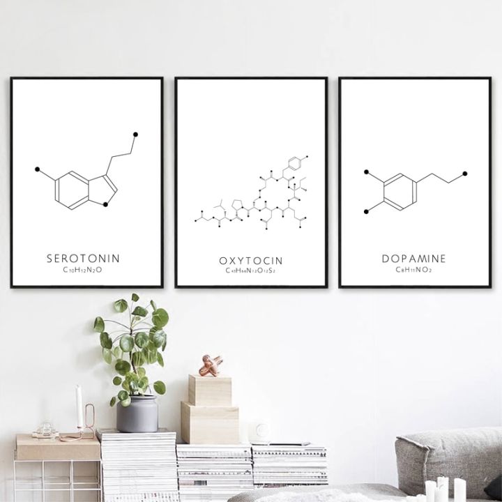 Oxytocin Dopamine Line Drawing Poster Molecule Serotonin Wall Art