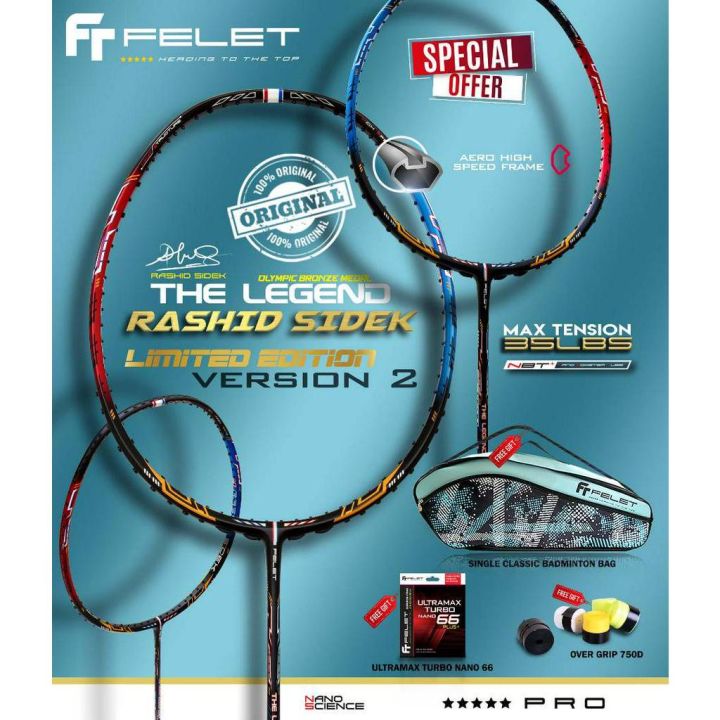 Felet Legend Rashid Sidek Limited Edition Red U Badminton Racket Combo