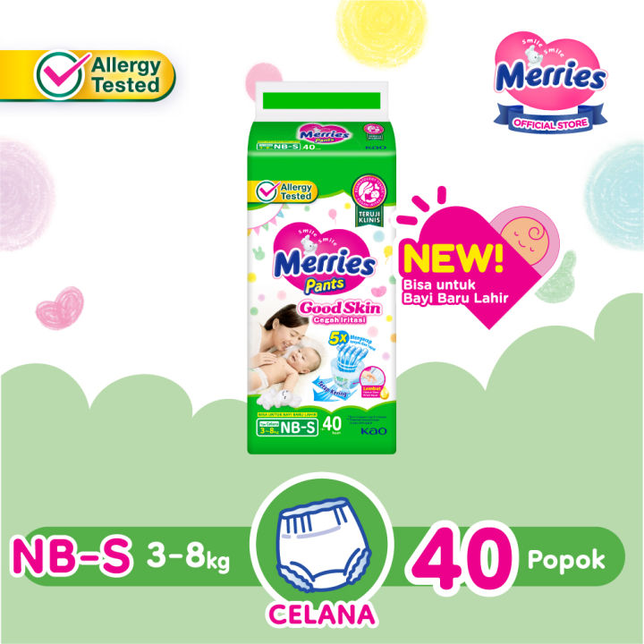 Merries Good Skin Pants Popok Bayi Baru Lahir NB S 3 8kg Kurangi