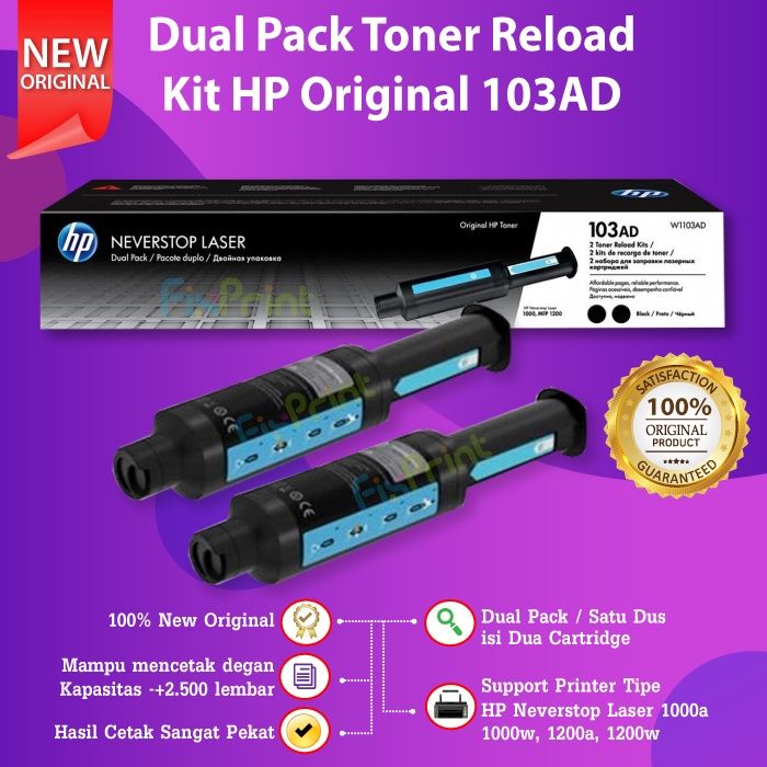 Dual Pack ISI 2 Reload Kit 103AD W1103AD Cartridge Printer Neverstop