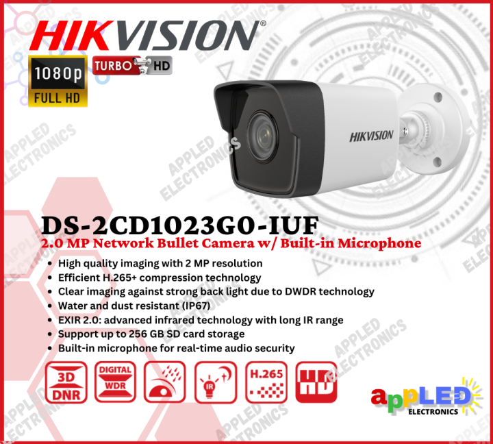 Hikvision DS 2CD1023G0 IUF 2MP Audio Bullet IP PoE Network Infrared