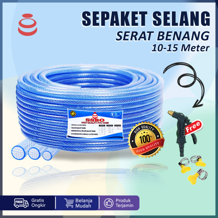 SSBO Sepaket Kepala Semprotan Selang Air 1 Rol 10 Meter Serat Benang