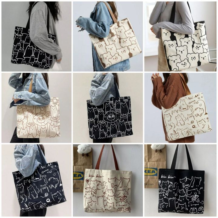 BISA COD PAKAI RESLETING TOTEBAG KOREA WANITA FULL PRINT TOTE BAG