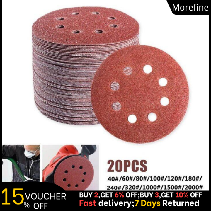 20pcs 5 Inch 125mm Round Sandpaper 8 Hole Hook Loop Grit 40 2000