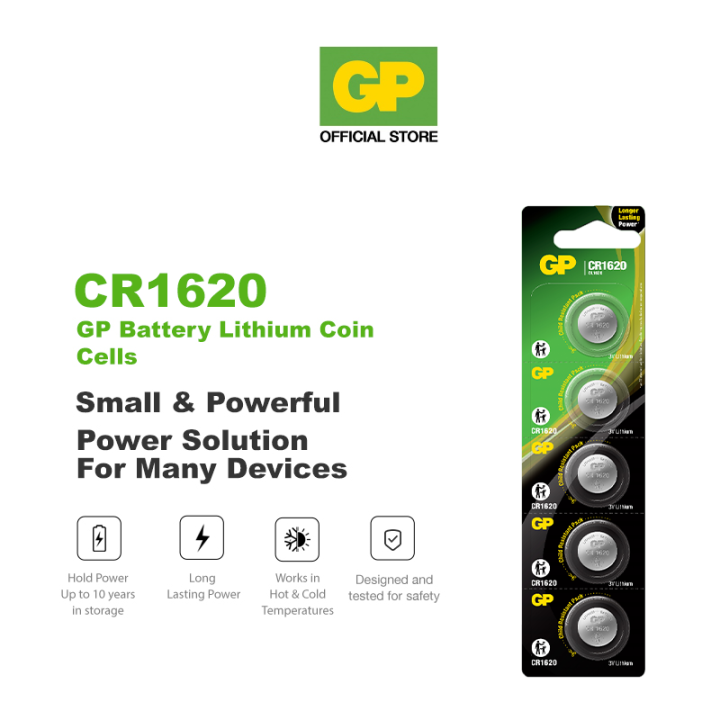 GP Lithium Coin Cells Battery CR1620 Card Of 5s BR1620 ML1620