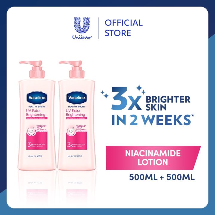 BUNDLE OF 2 Vaseline Healthy Bright UV Extra Brightening Lotion 500ML