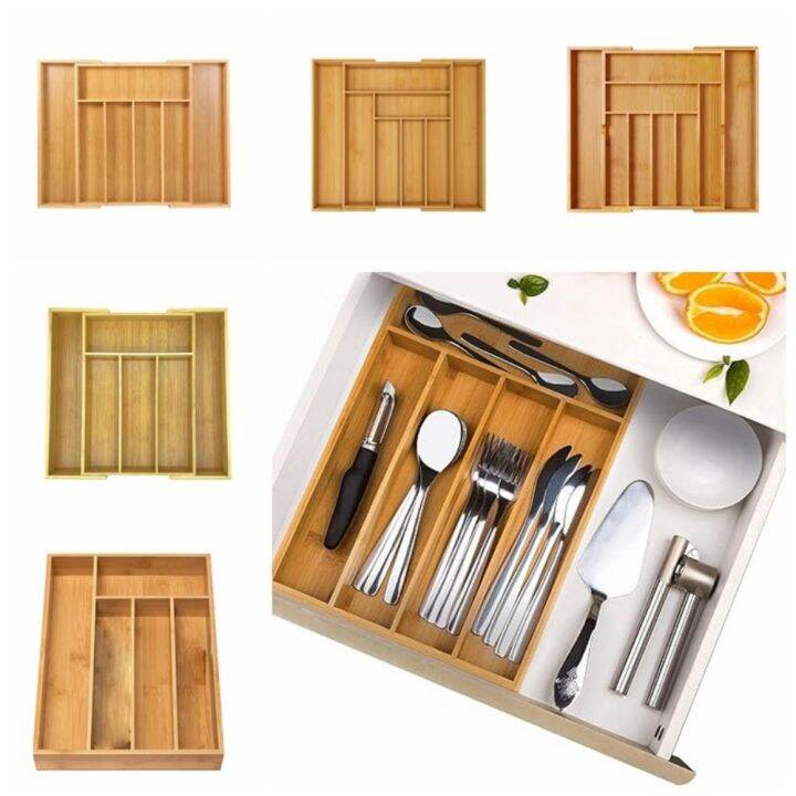 SDFBN Natural Utensil Drawer Organizer Expandable Bamboo Grooved