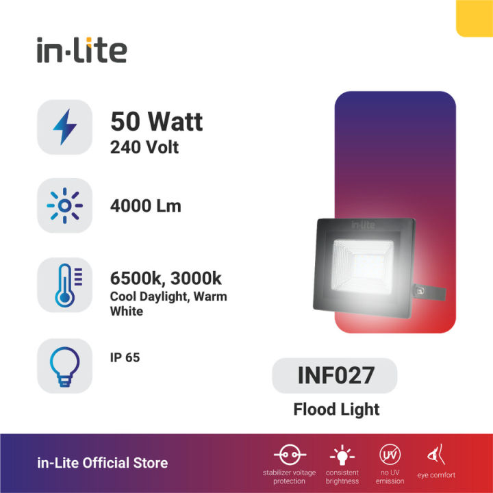 Lampu Sorot Inlite 50w BERGARANSI Super Terang Lampu Tembak Led 50 Watt