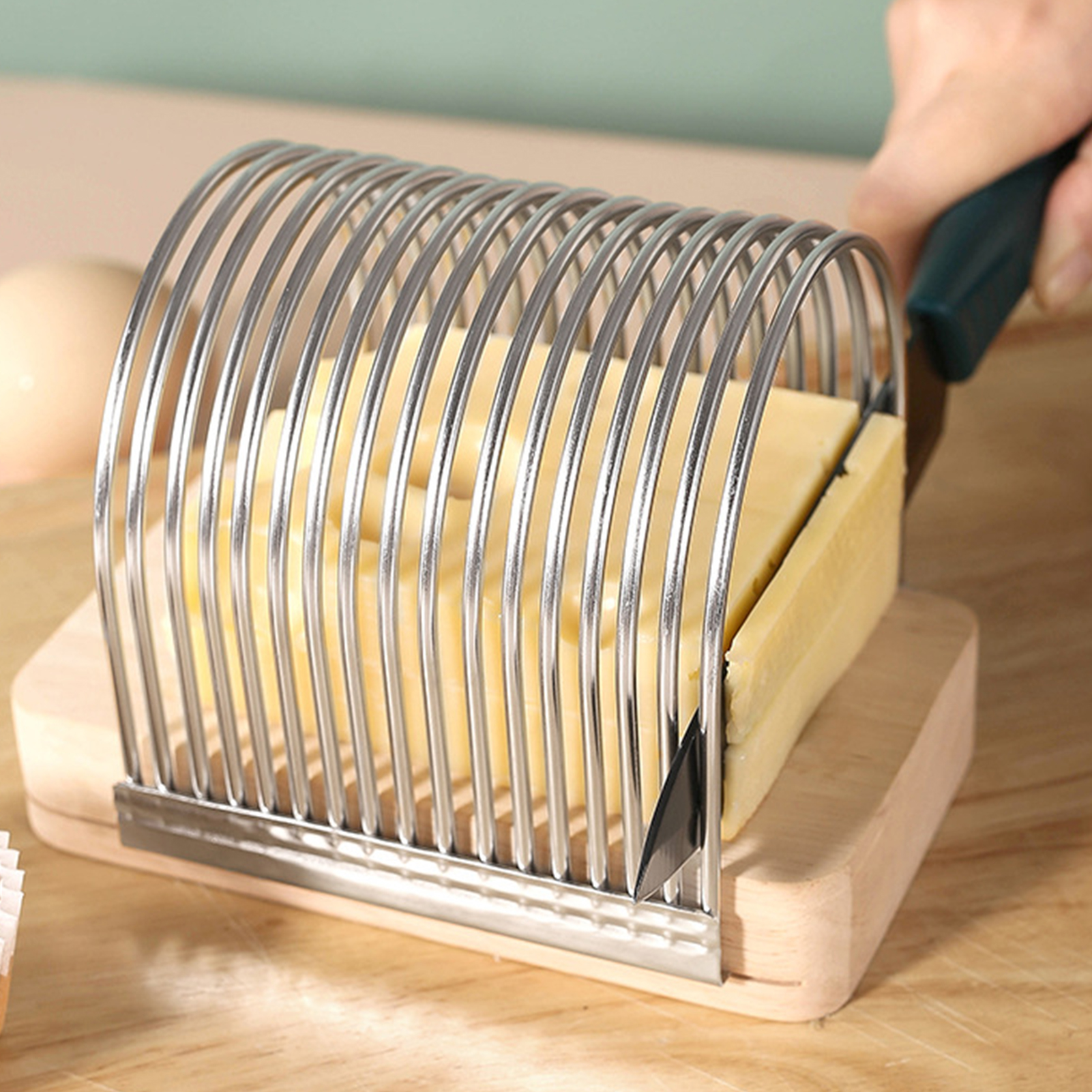 Bread Slicer with Crumb Tray Adjustable Width Stainless Steel Wood ...