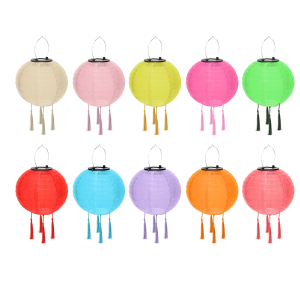 8/10/12inch Chinese Lantern Lamp Waterproof Nylon Cloth Solar Lantern Hanging Tassel Light Landscape Lighting Festival Decor [winnereco]