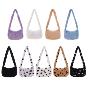 กระเป๋าสะพายไหล่แฟชั่นสําหรับผู้หญิงสวยเก๋กระเป๋าถือขนาดเล็กพิมพ์ลายเชอร์รี่กระเป๋าผ้ากํามะหยี่เนื้อนิ่มสําหรับฤดูหนาวฤดูใบไม้ร่วง