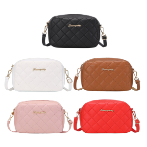 MOJOYCE Women PU Leather Thread Crossbody Bag Lady Diamond Lattice Messenger Bag