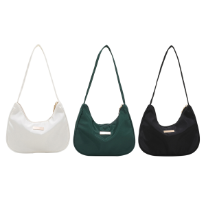 MOJOYCE กระเป๋าสะพายไหล่ผ้าไนลอนสีล้วนกระเป๋าแมสเซนเจอร์ทรงเว้าขนาดเล็กมีซิปสําหรับผู้หญิง