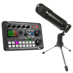 F998 Studio Record Sound Card Kit with Cable Phone Computer Live Voice Mixer Set