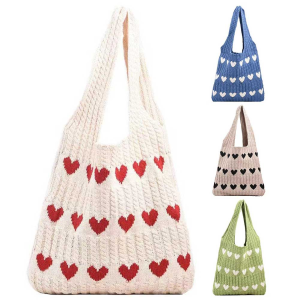 Women Shoulder Storage Bag Color Blocking Crochet Satchel Bag Large Capacity Armpit Hobo Bag Top Handle Bag Shopping Bag
