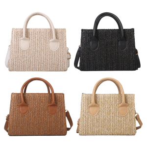 กระเป๋าสะพายไหล่สำหรับผู้หญิงทันสมัยดีไซน์และสายรัดปรับได้ด้วยฟางเหมาะสำหรับวันหยุดฤดูร้อนและเสื้อผ้าลำลอง