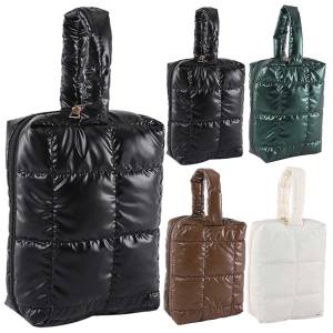 【New Arrival】 Durable Quilted Makeup Bag for Women Travel Storage with Handle Solid Color Puffer Cosmetic Organizer