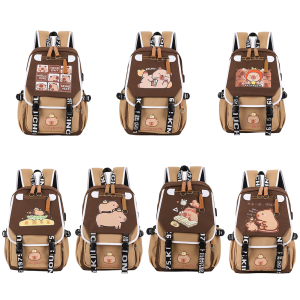 เข็มขัดพยุงหลังกระเป๋าหนังสือ Capybara สำหรับเด็กผู้หญิงกระเป๋าโรงเรียนเด็กผู้ชายมีซิปช่องหลัก1ตัวสำหรับคนรัก Capybara